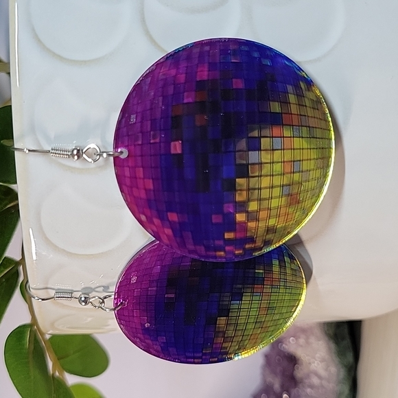 Pixel Disco Ball Drop Earrings - Picture 4 of 4